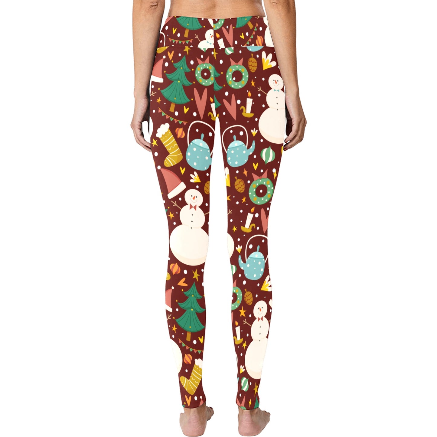 Brown Snowman Christmas Running Women's Workout Leggings