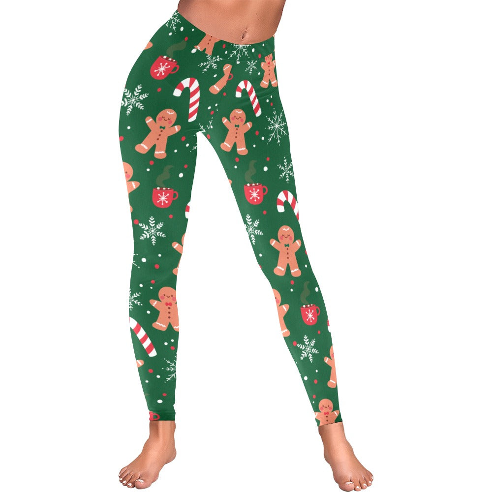 Green Gingerbread Candy Cane Christmas Low Rise Leggings
