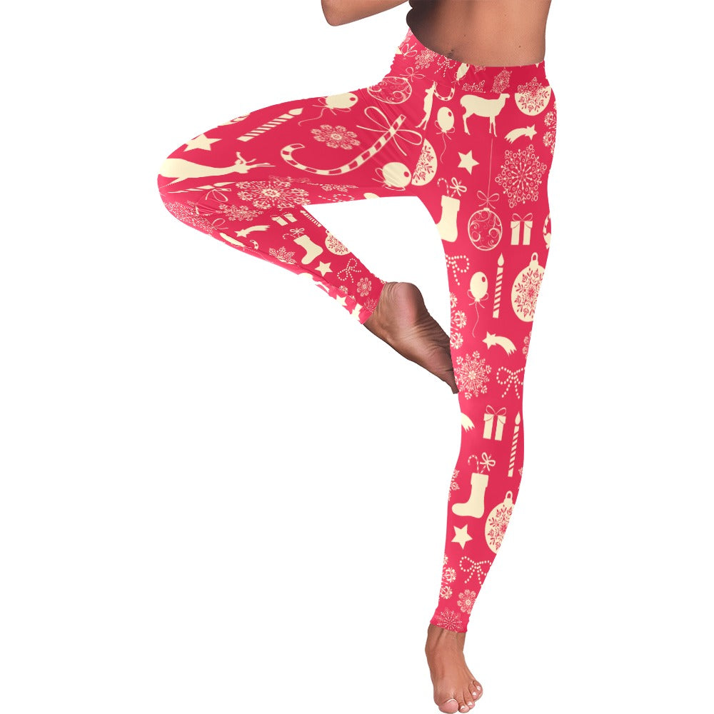 Festive Hot Pink Christmas Women's All-Over Low Rise Leggings