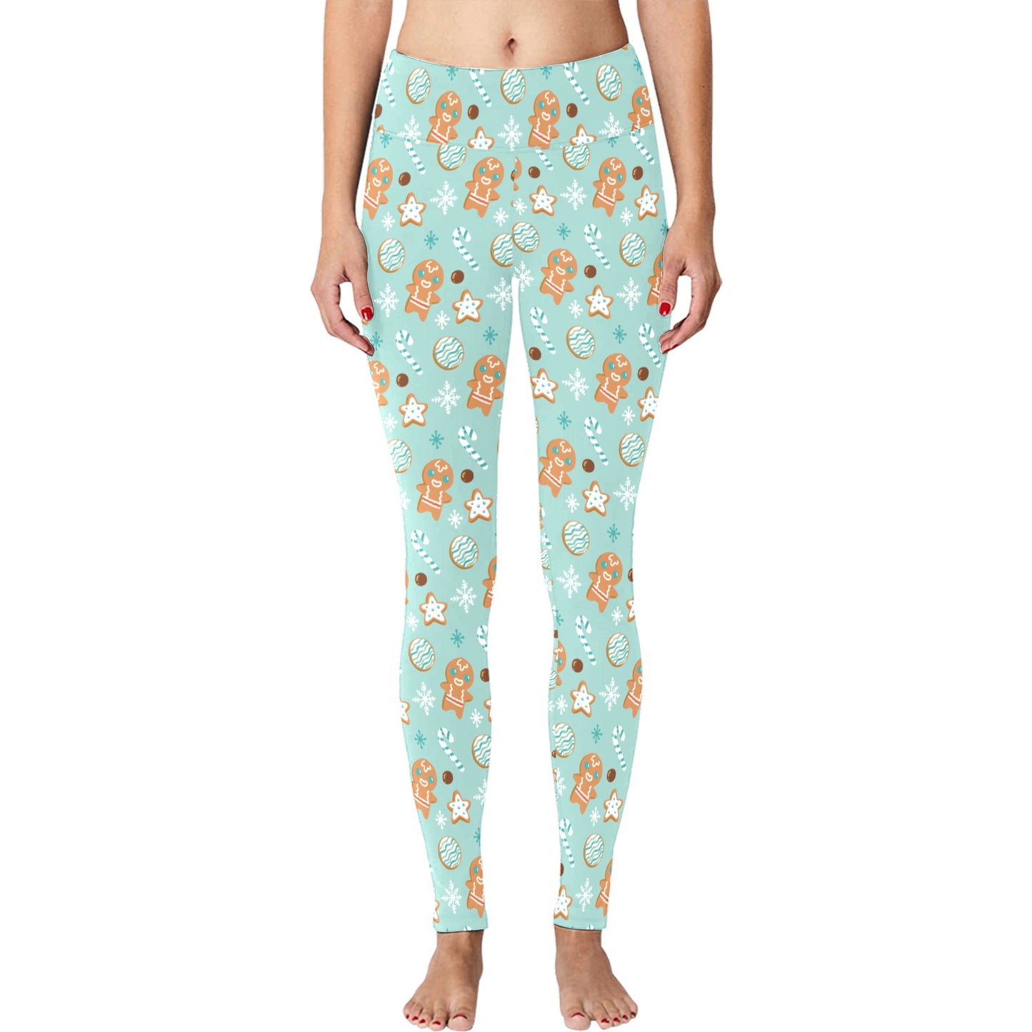 Light Blue Gingerbread Man Christmas Running Women's Workout Leggings