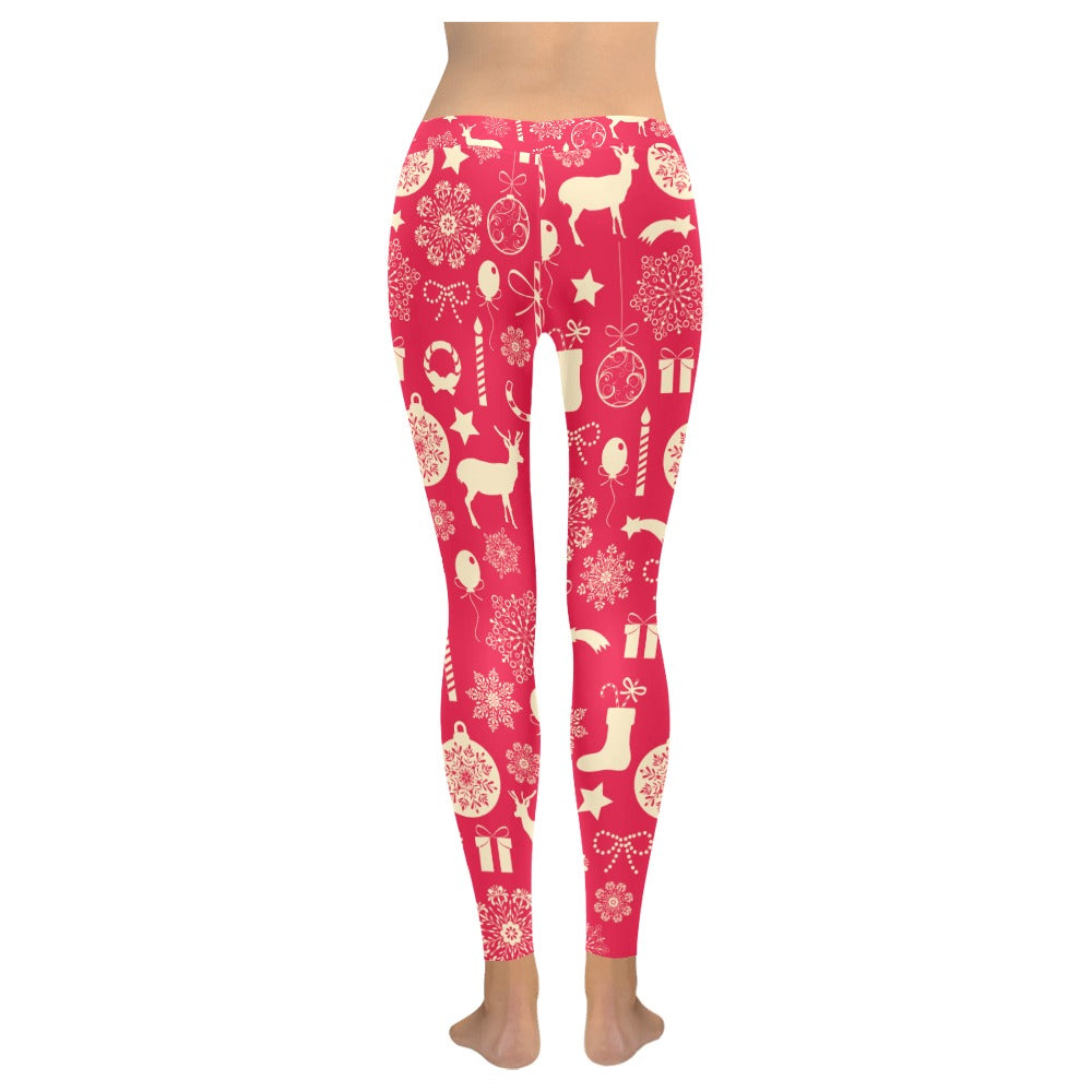 Festive Hot Pink Christmas Women's All-Over Low Rise Leggings