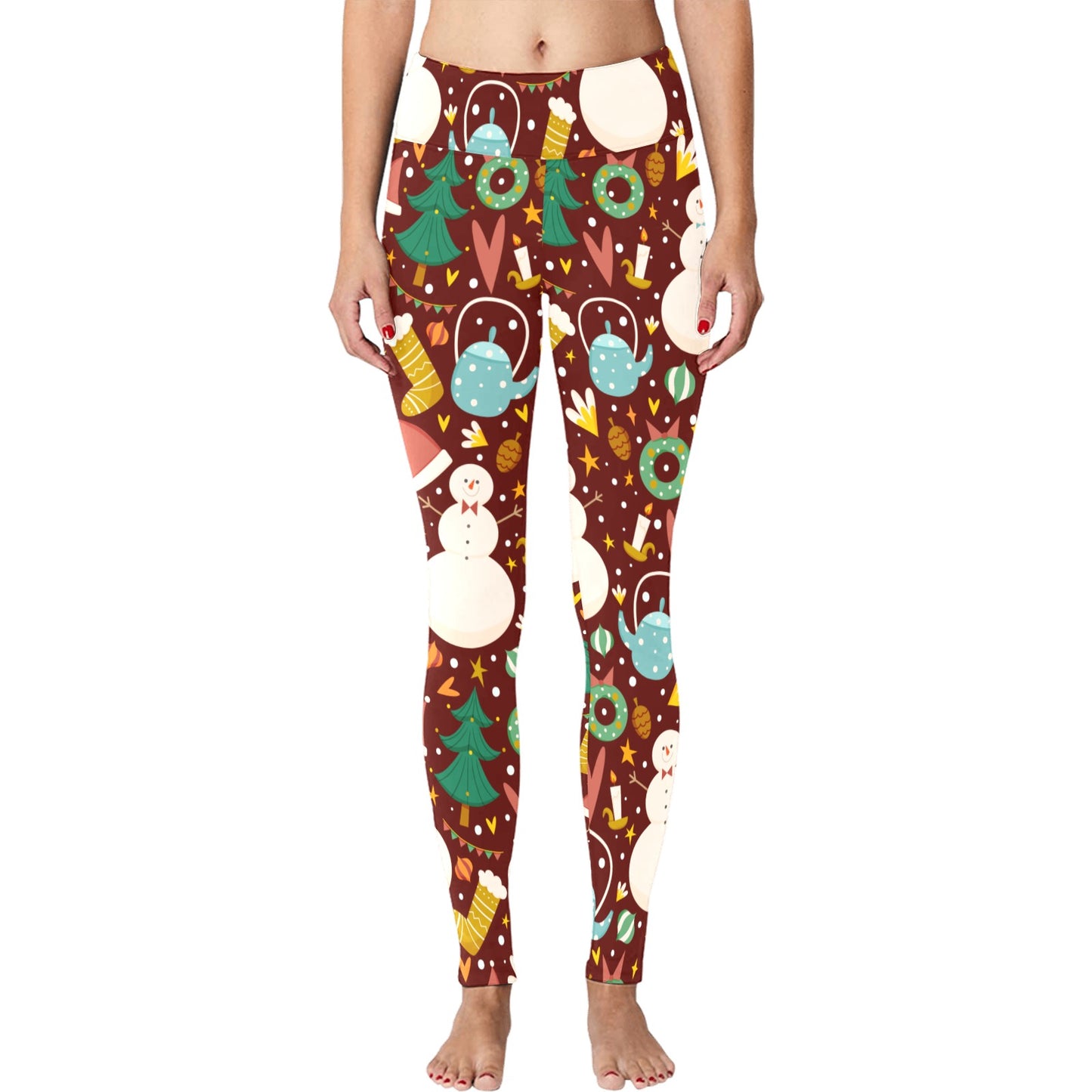 Brown Snowman Christmas Running Women's Workout Leggings