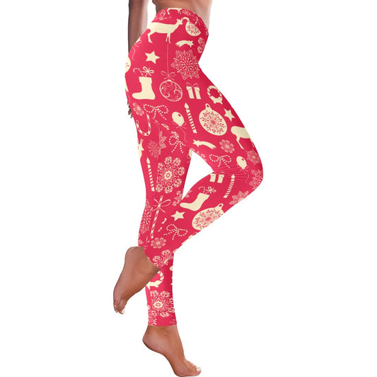 Festive Hot Pink Christmas Women's All-Over Low Rise Leggings