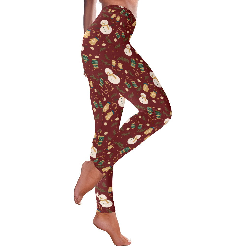Brown Snowman Christmas Women's All-Over Low Rise Leggings