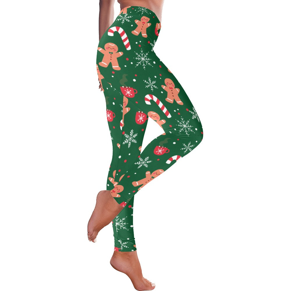 Green Gingerbread Candy Cane Christmas Low Rise Leggings