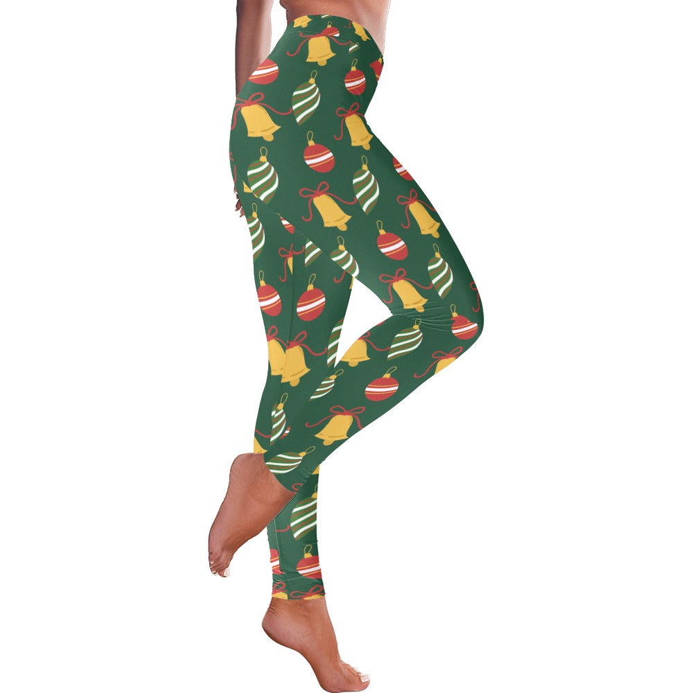 Dark Green Christmas Ornaments All-Over Low Rise Leggings