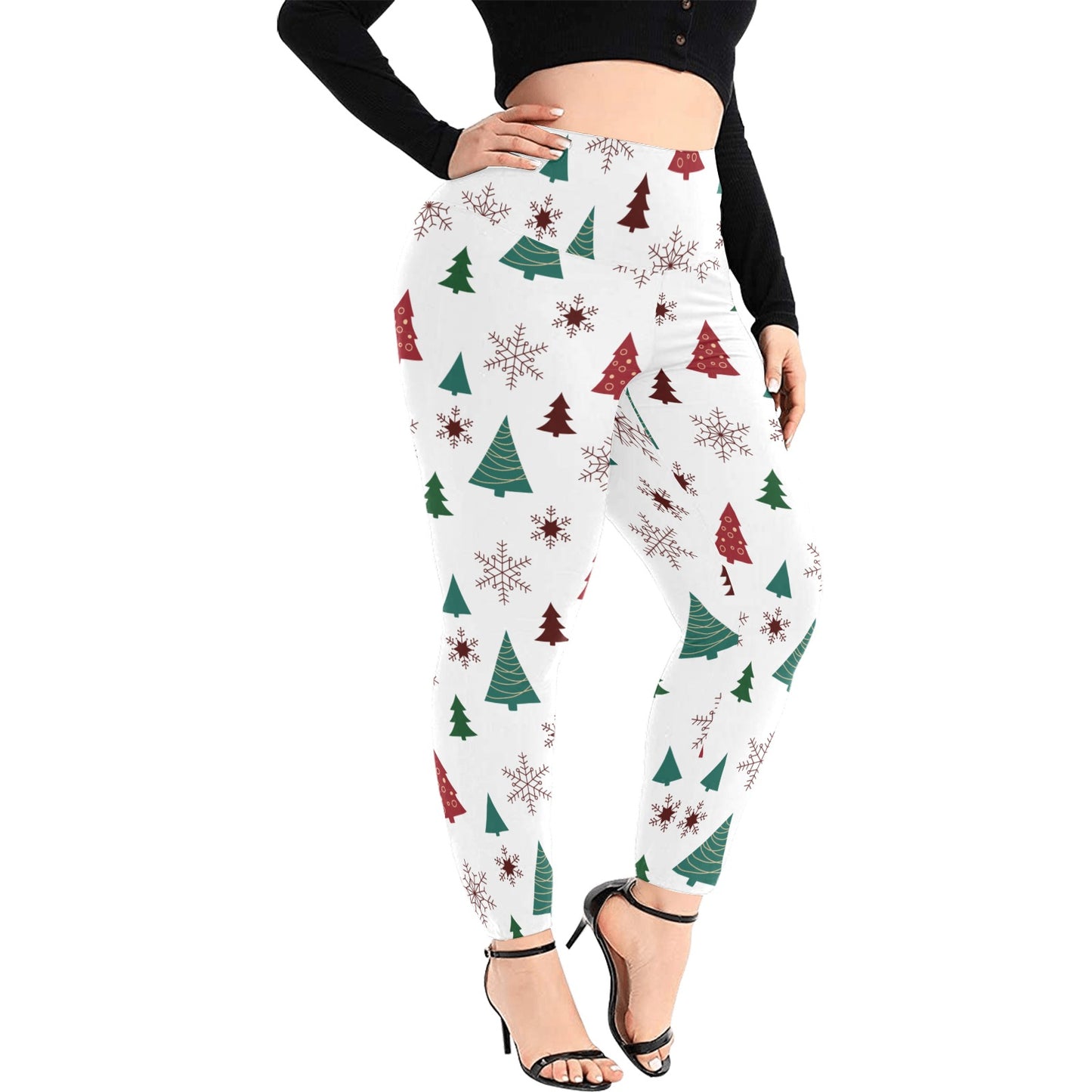 Red/Green Christmas Tree Women's High Waist Leggings - Plus Size