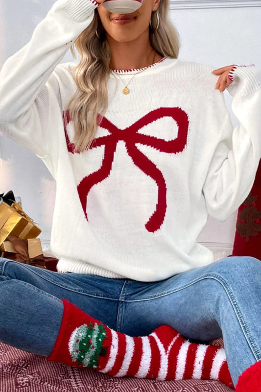 Cozy Christmas Ribbon Bow Sweater for Women