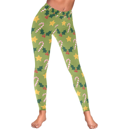 Festive Green Christmas Women's All-Over Low Rise Leggings
