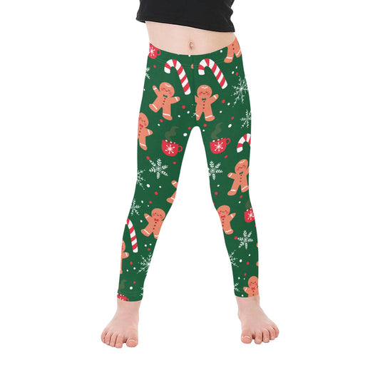 Festive Green Gingerbread Man Girls Leggings