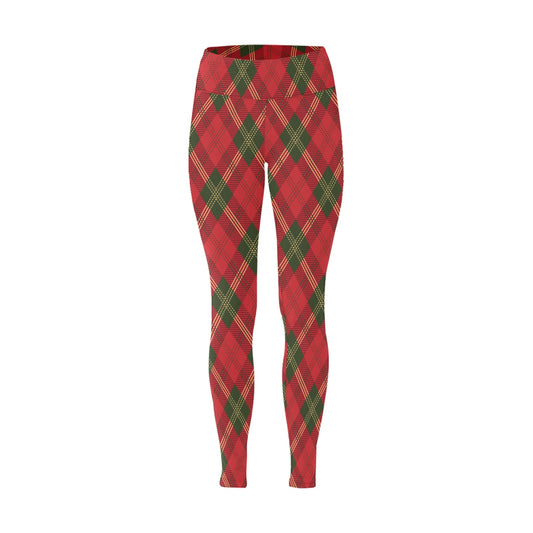Red and Green Plaid Christmas Running Leggings