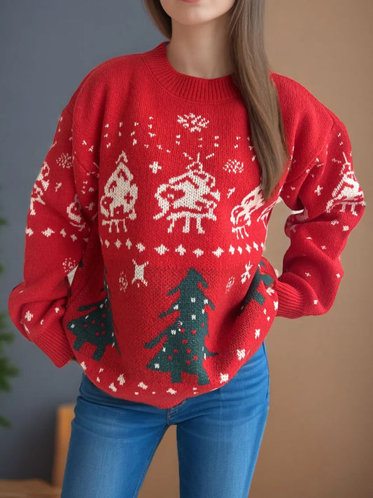 Festive Christmas Element Round Neck Long Sleeve Sweater