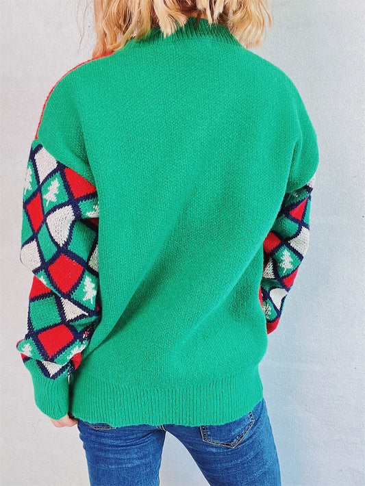 Festive Pom-Pom Contrast Long Sleeve Sweater