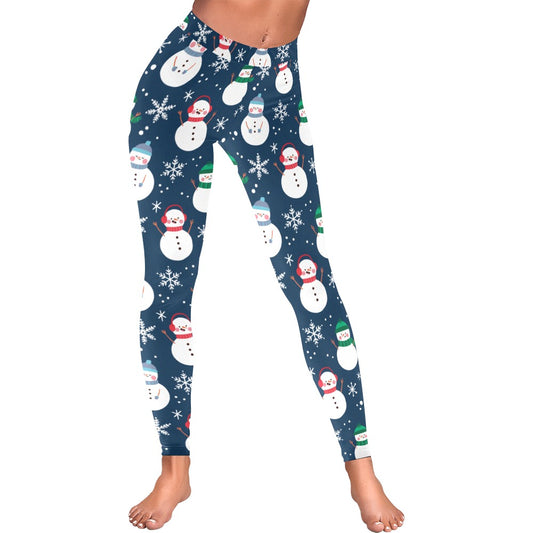 Christmas Snowman Dark Blue Women's All-Over Low Rise Leggings