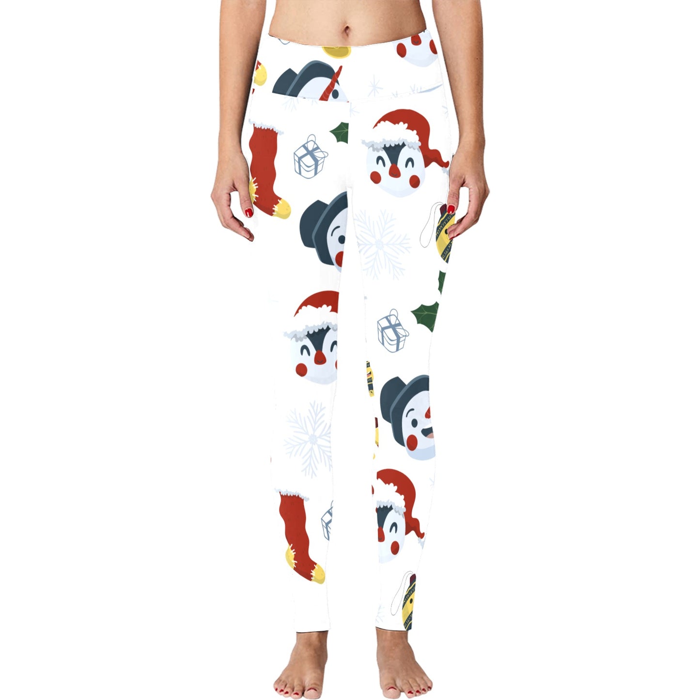 White Snowman and Ornament Christmas Running Women's Workout Leggings