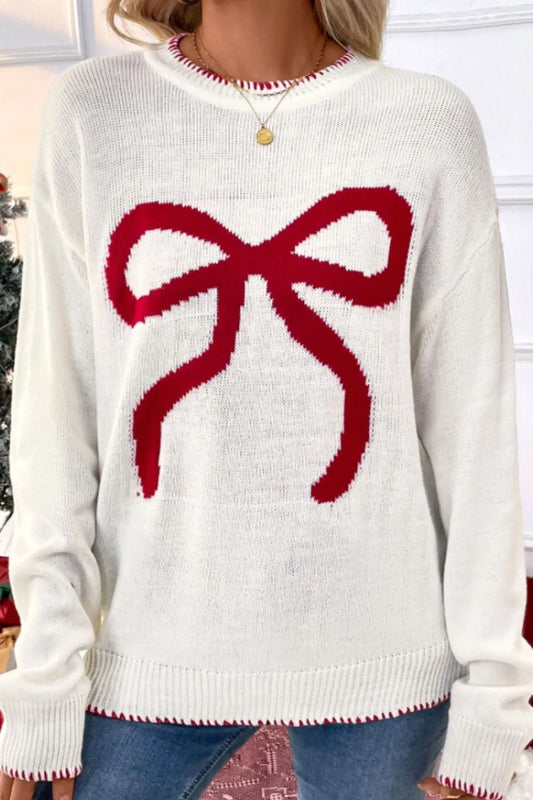 Cozy Christmas Ribbon Bow Sweater for Women