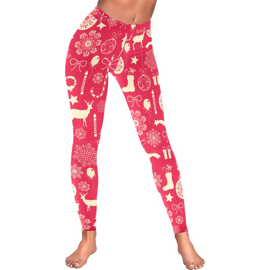 Festive Hot Pink Christmas Women's All-Over Low Rise Leggings