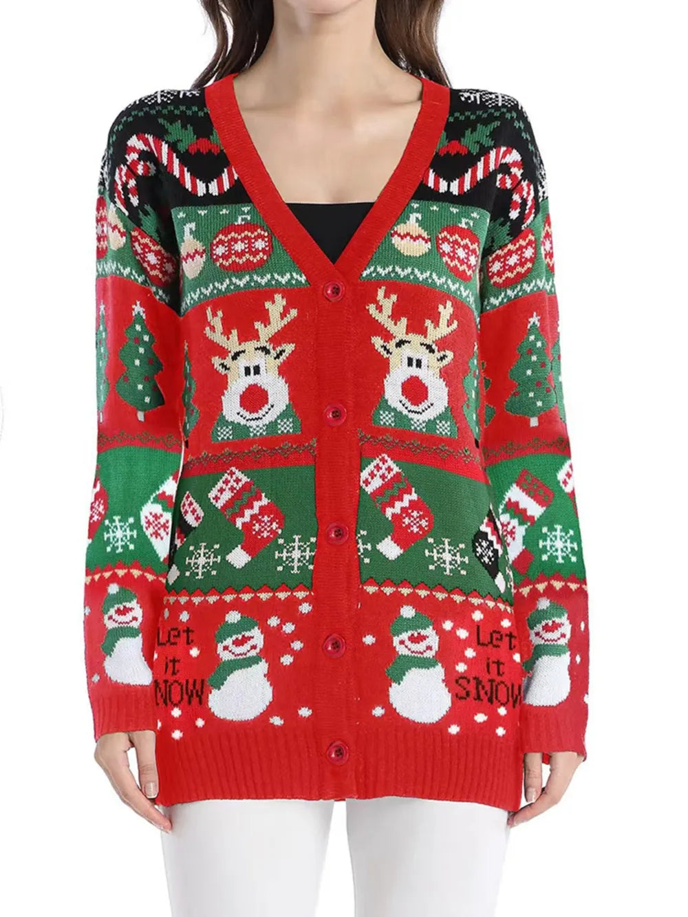 Festive Christmas Reindeer Snowmen Sweater for Women