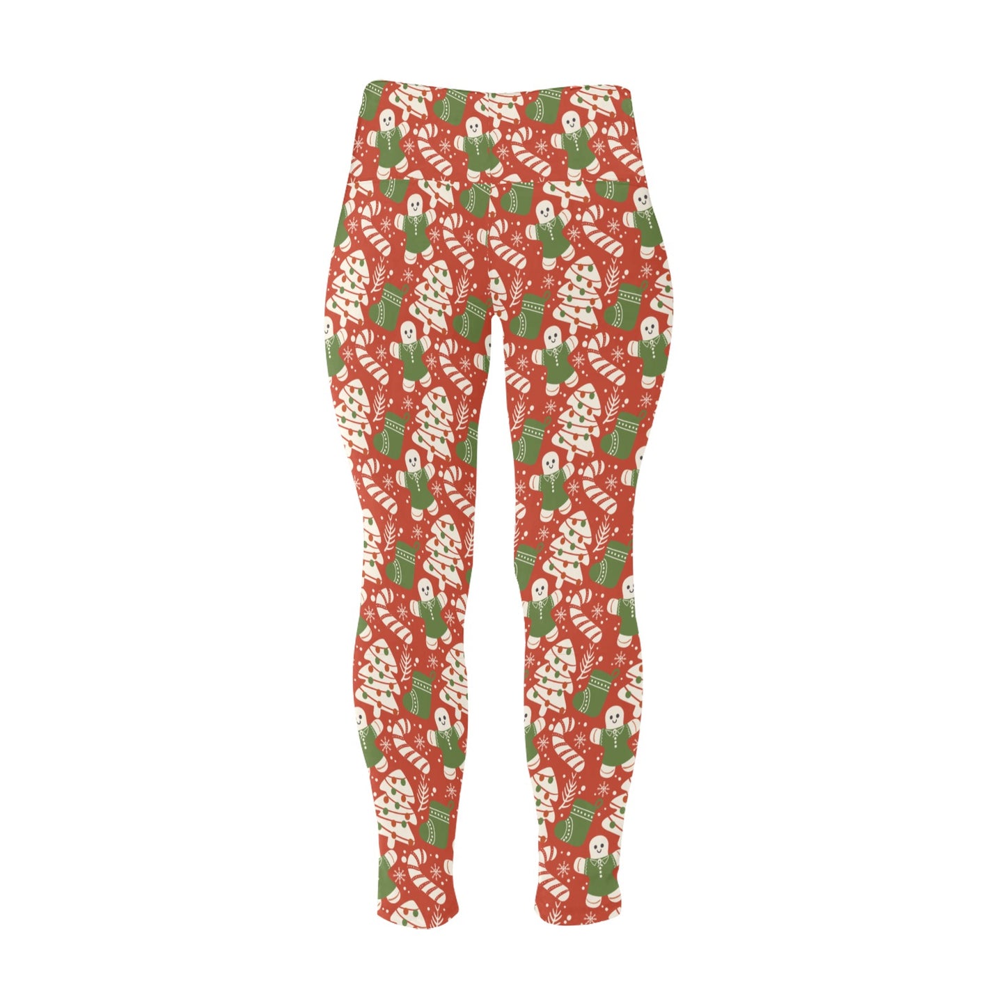 Festive Red White Christmas Women's High Waist Leggings (Plus Size)