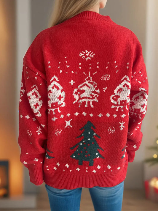 Festive Christmas Element Round Neck Long Sleeve Sweater