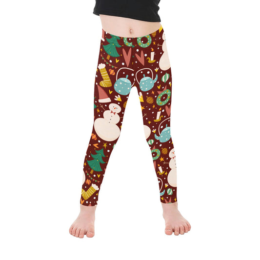 Snowman Brown Christmas Leggings for Girls