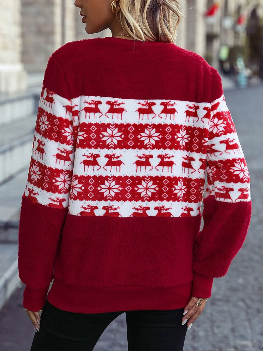 Festive Christmas Element Round Neck Long Sleeve Sweatshirt