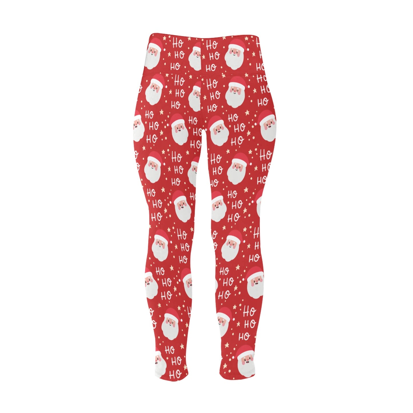 Festive Red Ho Ho Ho Women's High Waist Leggings (Plus Size)