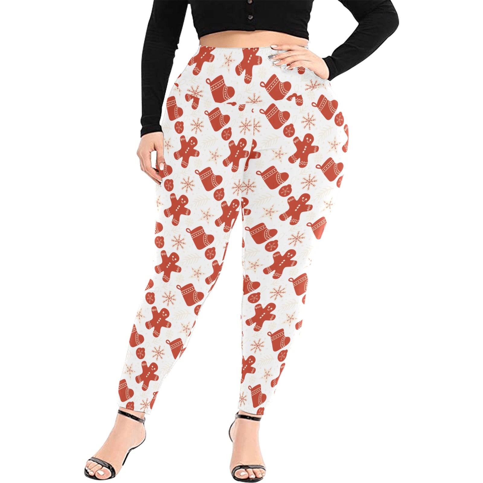Gingerbread Man Women's High Waist Leggings (Plus Size)