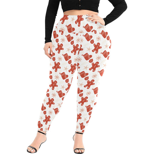 Gingerbread Man Women's High Waist Leggings (Plus Size)