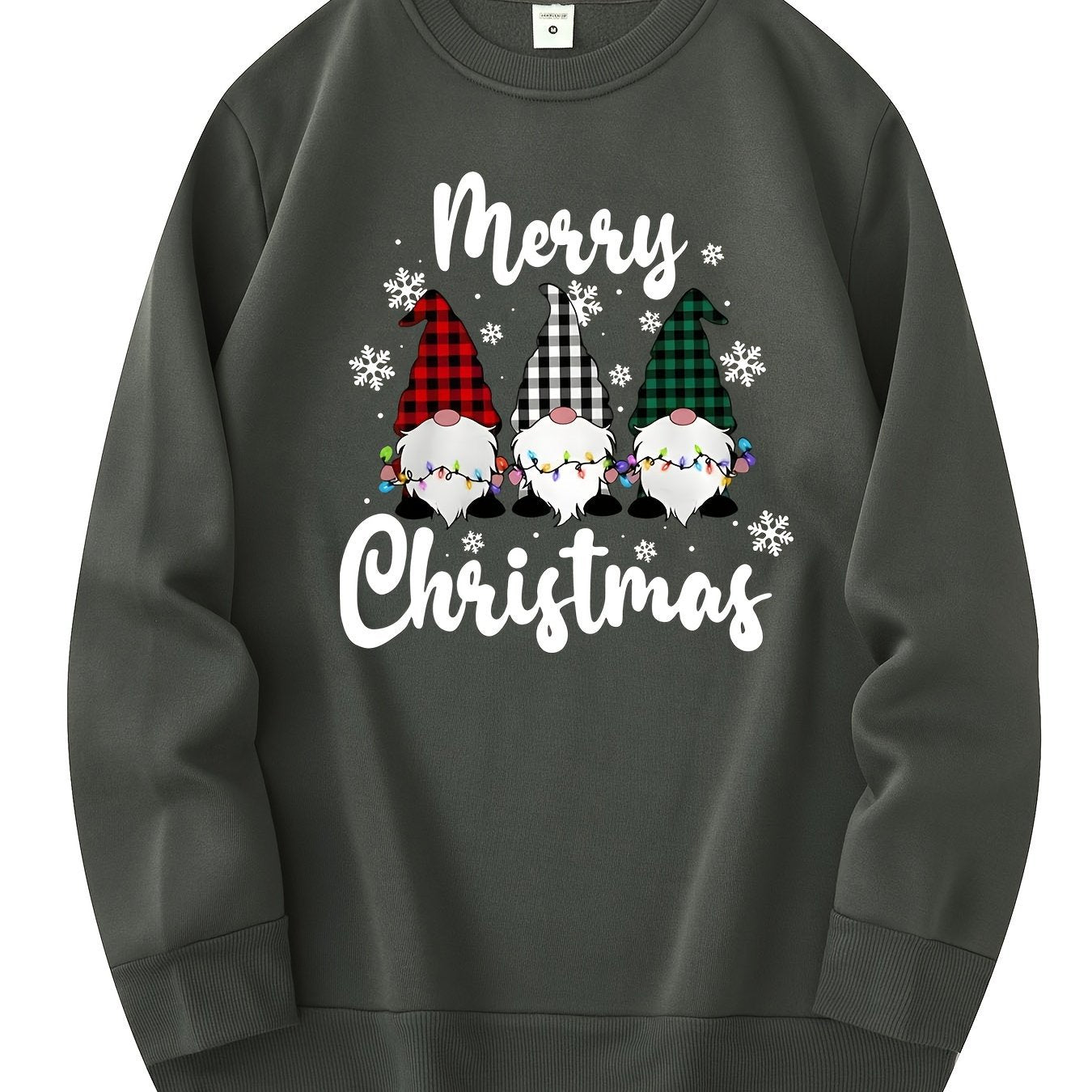 Men's Christmas Gnome Graphic Sweatshirt - Olive Green Casual Wear