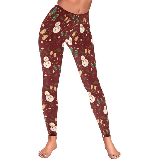 Brown Snowman Christmas Women's All-Over Low Rise Leggings