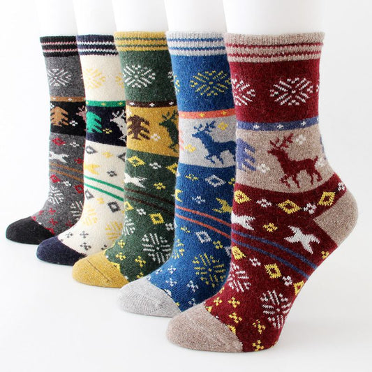 Playful Christmas Elk Woolen Socks