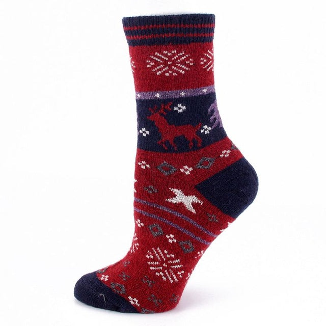 Playful Christmas Elk Woolen Socks