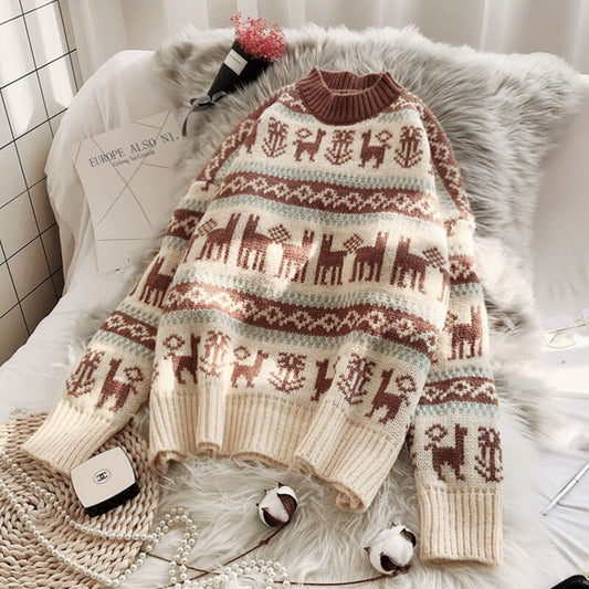 Playful Women's Christmas Sweater - Cozy Harajuku O-Neck Pullover