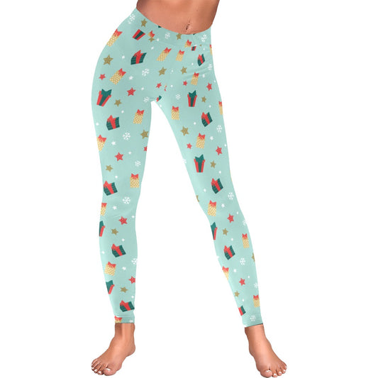 Festive Christmas-Themed All-Over Low Rise Leggings for Women