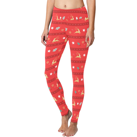 Red Reindeer Christmas Running Women's Workout Leggings