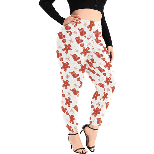 Gingerbread Man Women's High Waist Leggings (Plus Size)