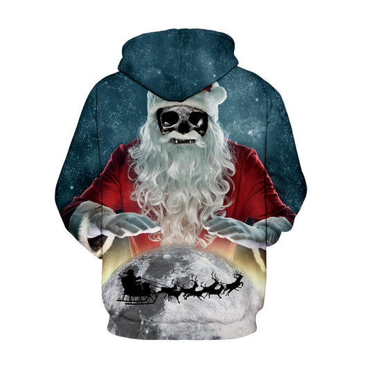 Funny Christmas Hoodie with Santa Claus and Deer 3D Print