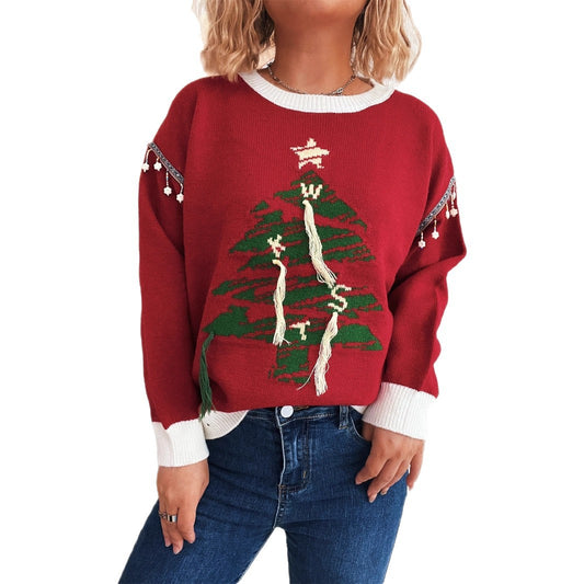 Festive Christmas Tree Splicing Hoodie for Women