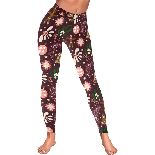 Christmas Gingerbread Flower Bell Women's Low Rise Leggings