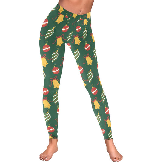 Dark Green Christmas Ornaments All-Over Low Rise Leggings