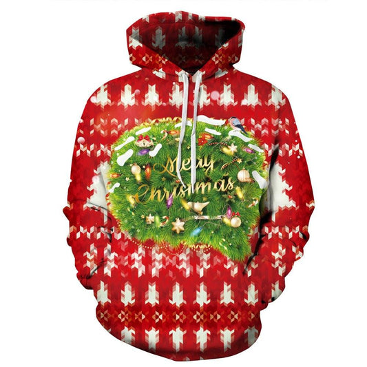 Festive Christmas Tree Print Hooded Sweatshirt