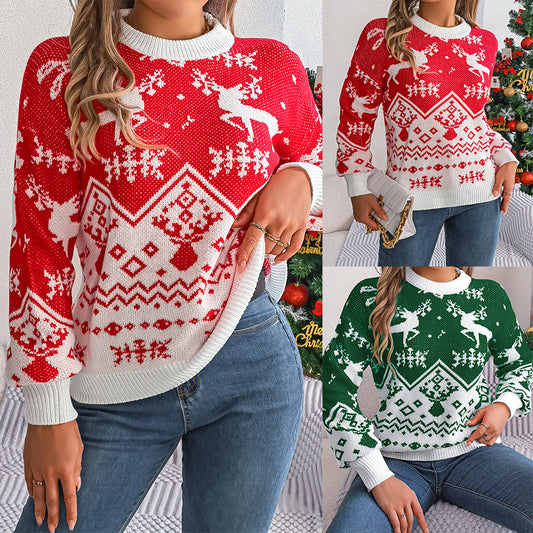 Cute Deer Pattern Long Sleeve Pullover Sweater