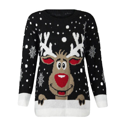 Christmas Reindeer Printed O-Neck Sweater