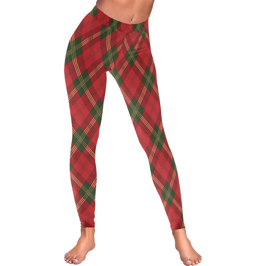 Festive Red and Green Plaid Christmas Leggings for Women