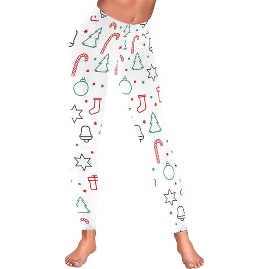 Playful White Christmas Shapes Women's All-Over Low Rise Leggings