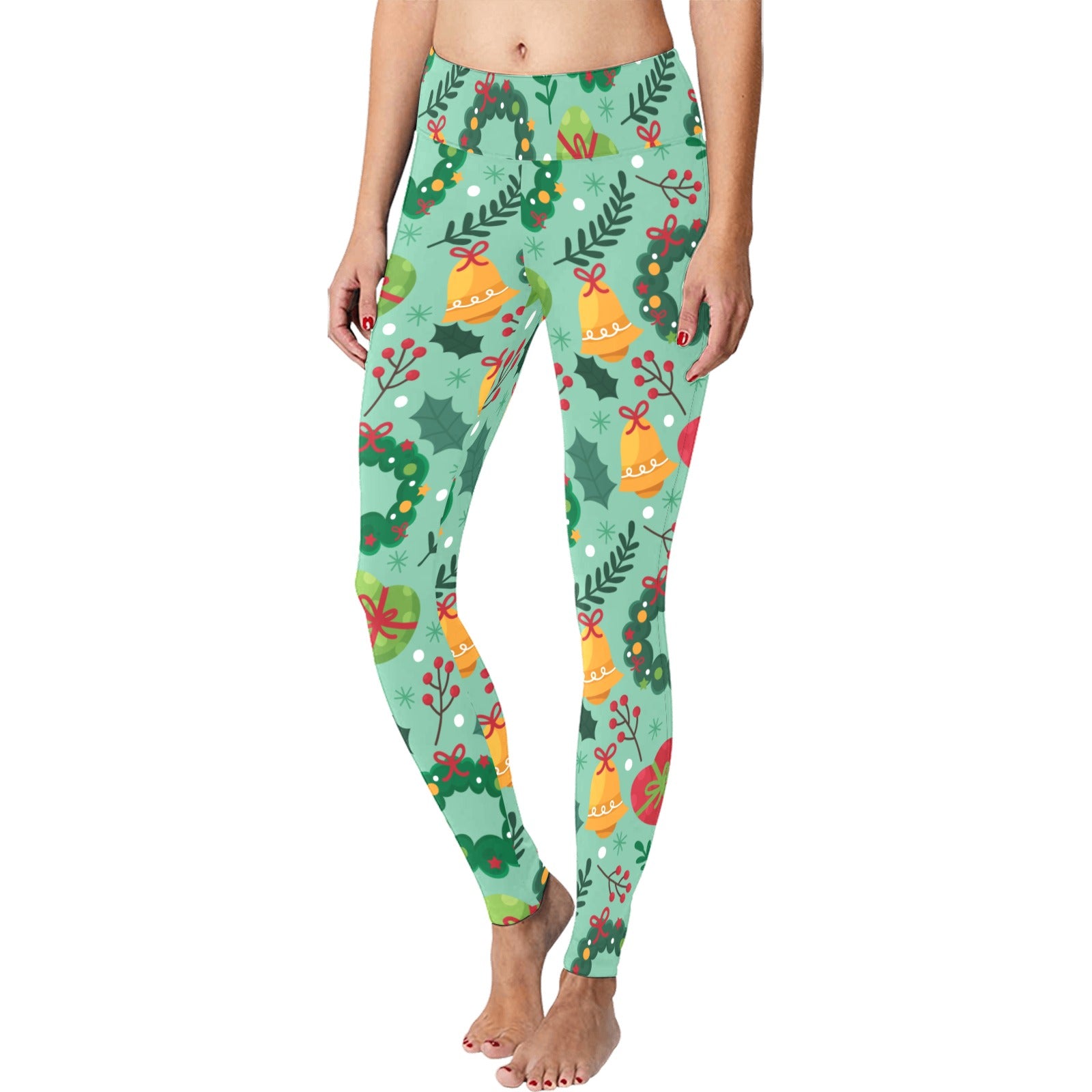 Green Wreath Christmas Running Women's Workout Leggings