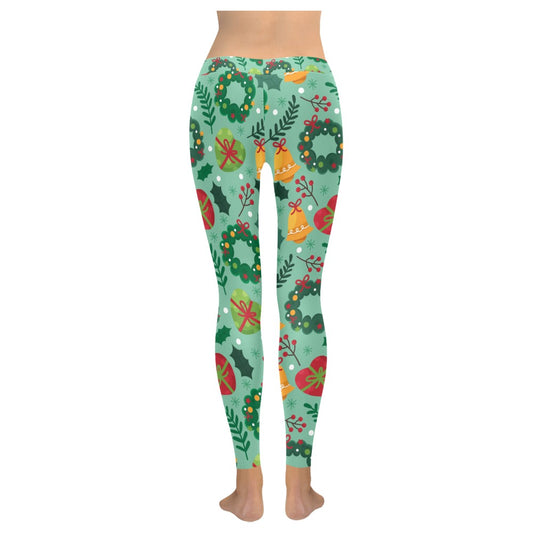 Mint Green Christmas Wreath & Bell Women's Leggings
