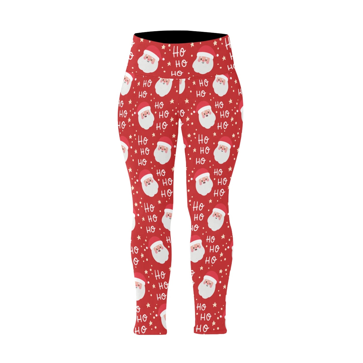 Festive Red Ho Ho Ho Women's High Waist Leggings (Plus Size)