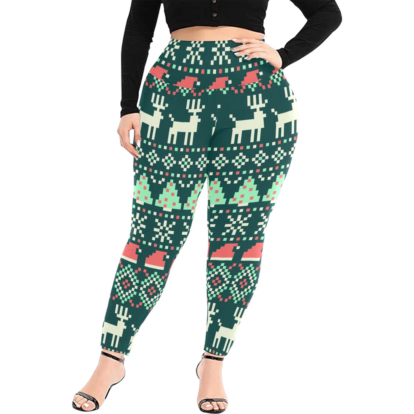 Festive Christmas Digital Print High Waist Leggings (Plus Size)